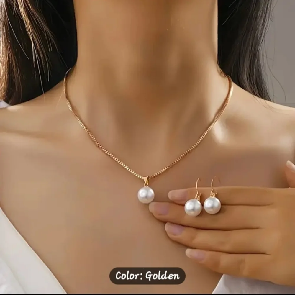 NEW Elegant Golden-tone and Immitation  Pearl Jewellery Set - Picture 2 of 6